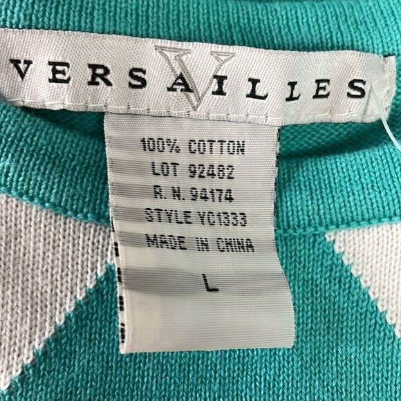 Versailles Diamond Argyle Cotton Tank Top Teal White Vintage NWT - Picture 8 of 8